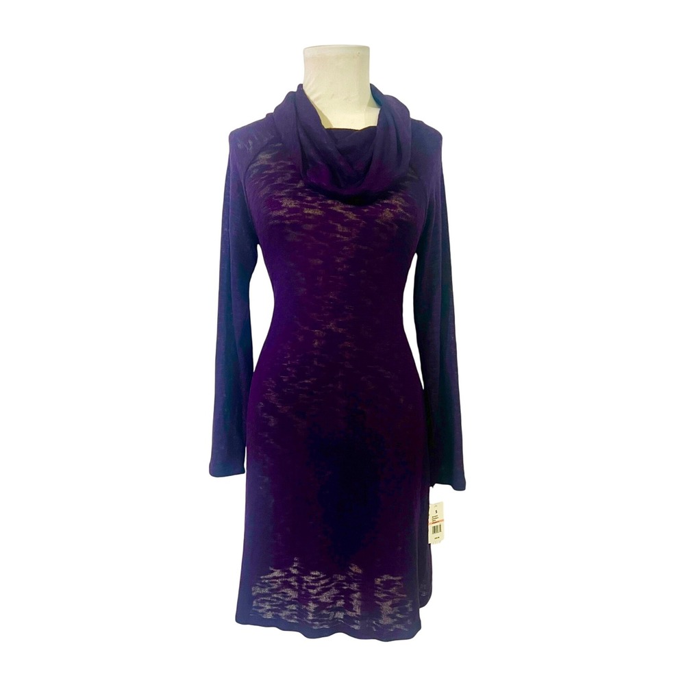NEW Cupio Blush Purple Cowl Neck Long Sleeve Sheer Knit Dress Women's Size‎ S